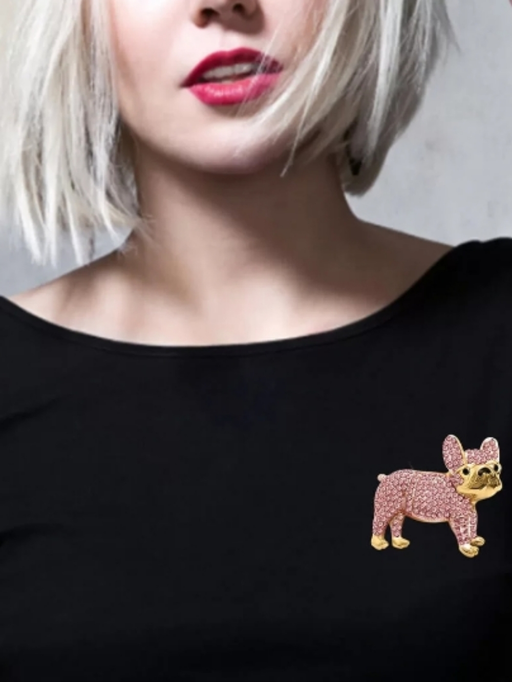 Iced Out French Bulldog Brooch - Picture 6 of 6